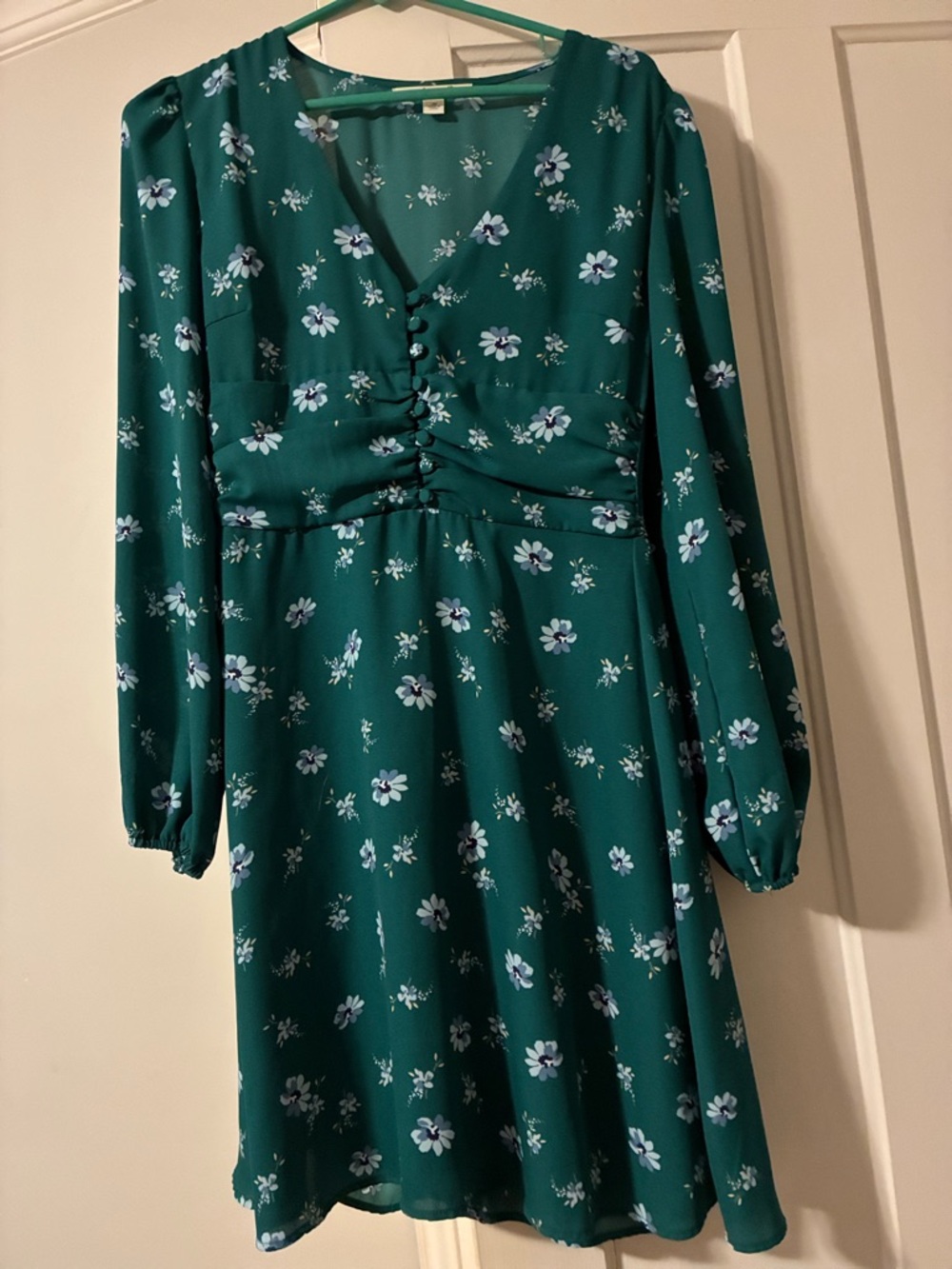 miami Teal Floral Blouse with Pale Blue Flowers